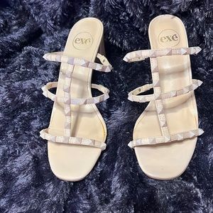 EXE BEIGE STUDED SLIP ON CHUNKY HEEL. Never worn